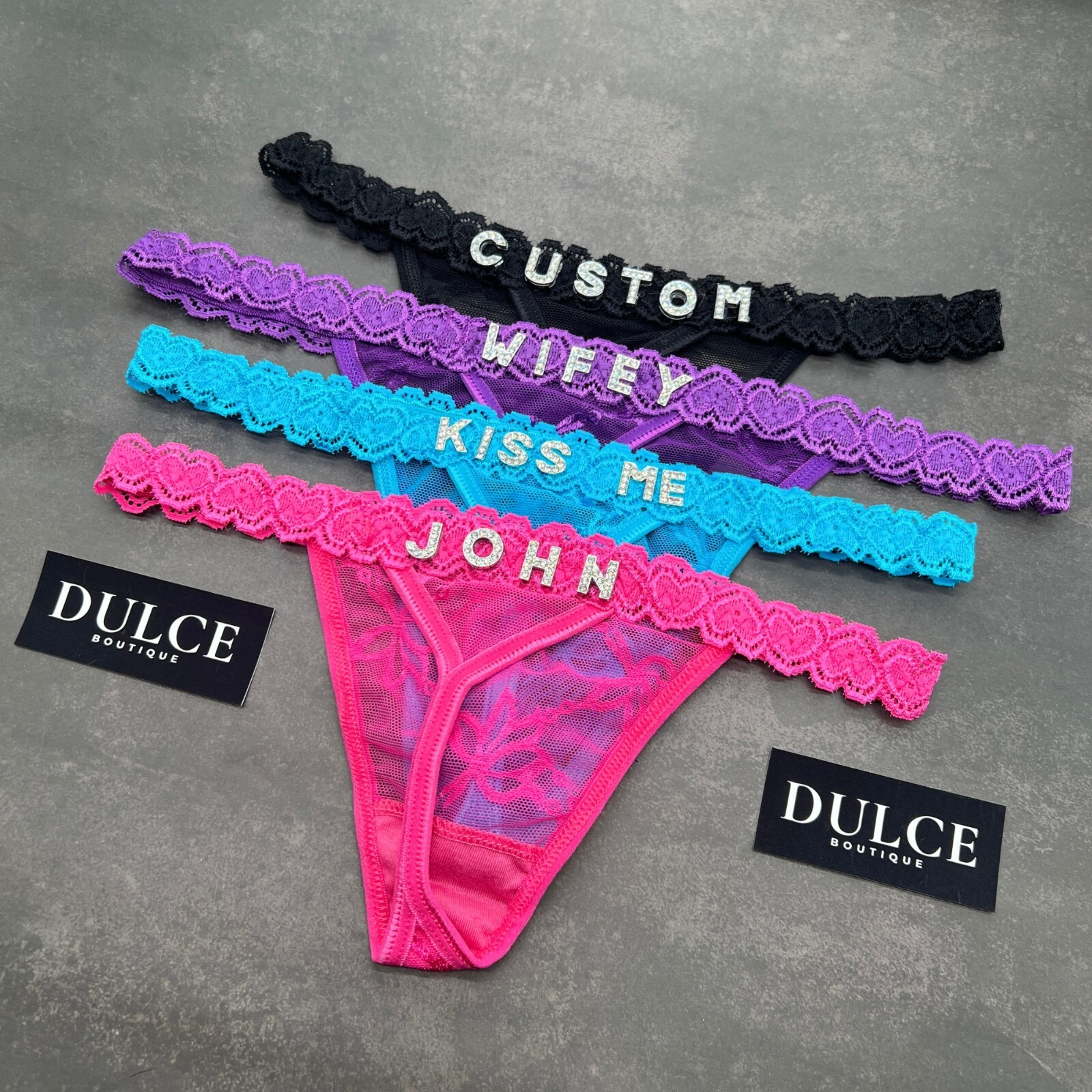 Personalised Thong Custom Thong with Rhinestone Letters