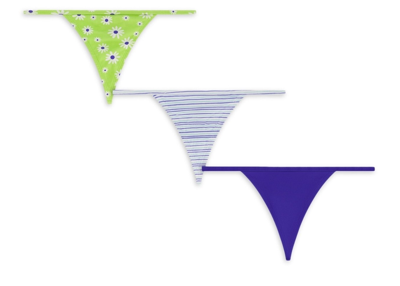 Juniors Sz XXL (19) G String Panties 3Pk Cotton Daisies Stripes Blues Greens