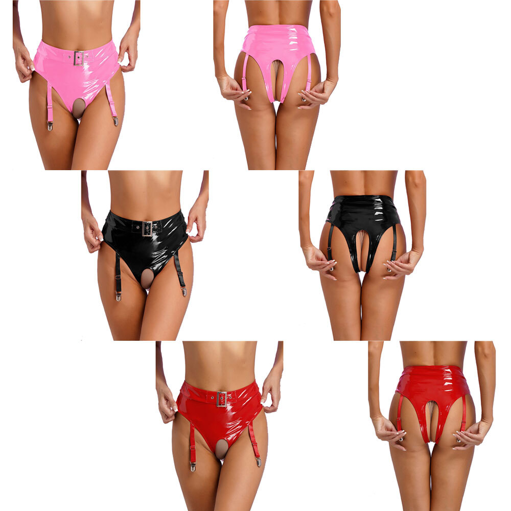 US Underwear Exotic Women Bodycon Boxer Shorts Leather Thong Open Crotch Bottoms