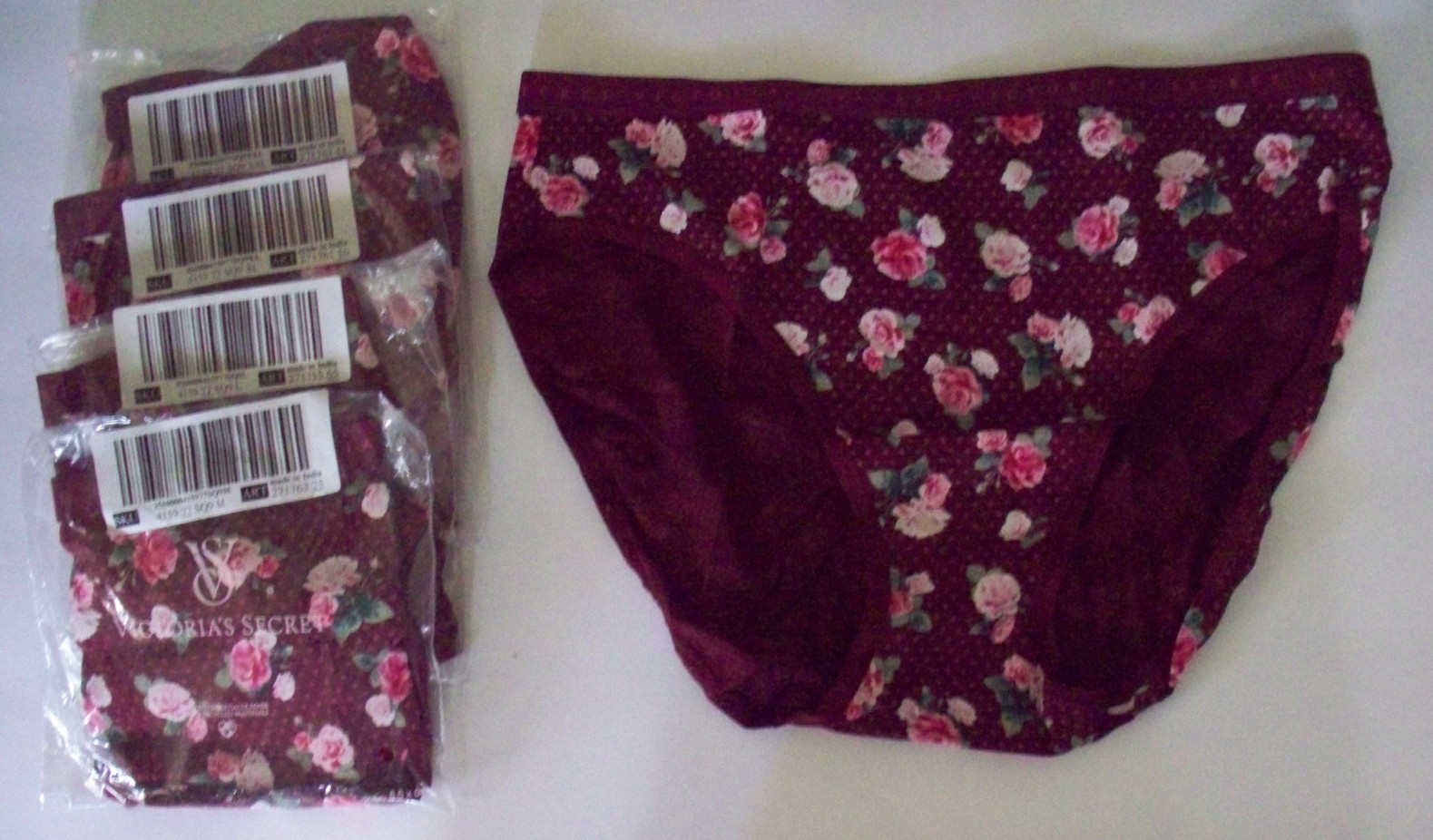 XL Wine Rose Floral Stretch Cotton Victorias Secret High-Leg Waist Brief Pantie