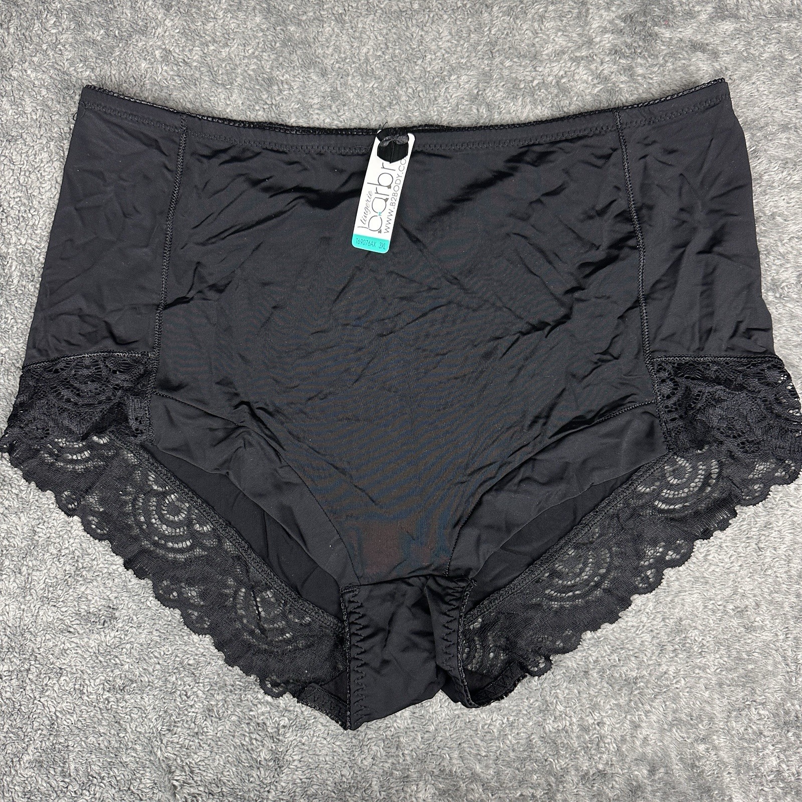 B2Body Barbra Womens Size 3XL Black Nylon Scrunch Butt High Rise Panty New Lace