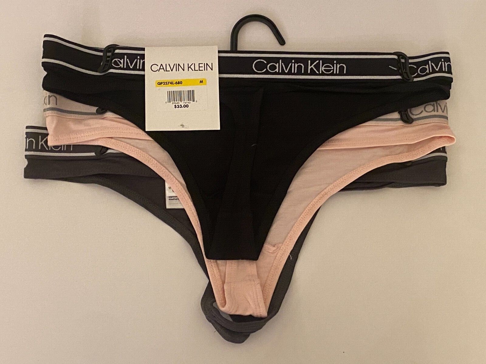 New 3 Pack CALVIN KLEIN The Ultimate Comfort Thong Panties Pink Black Grey M