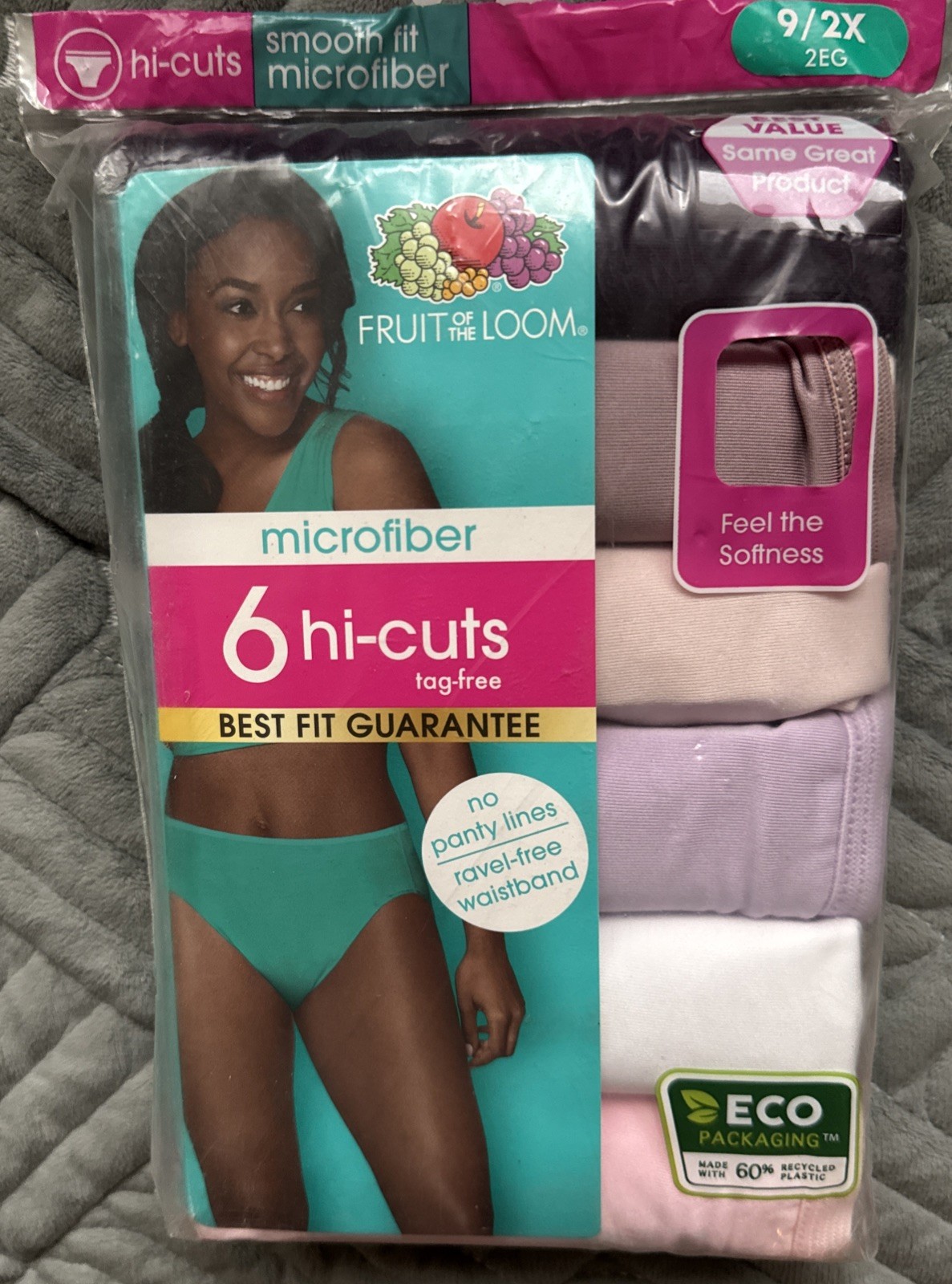 Fruit of the Loom Women’s 6 Pair Microfiber Underwear Hi-Cut Size 9/2XL