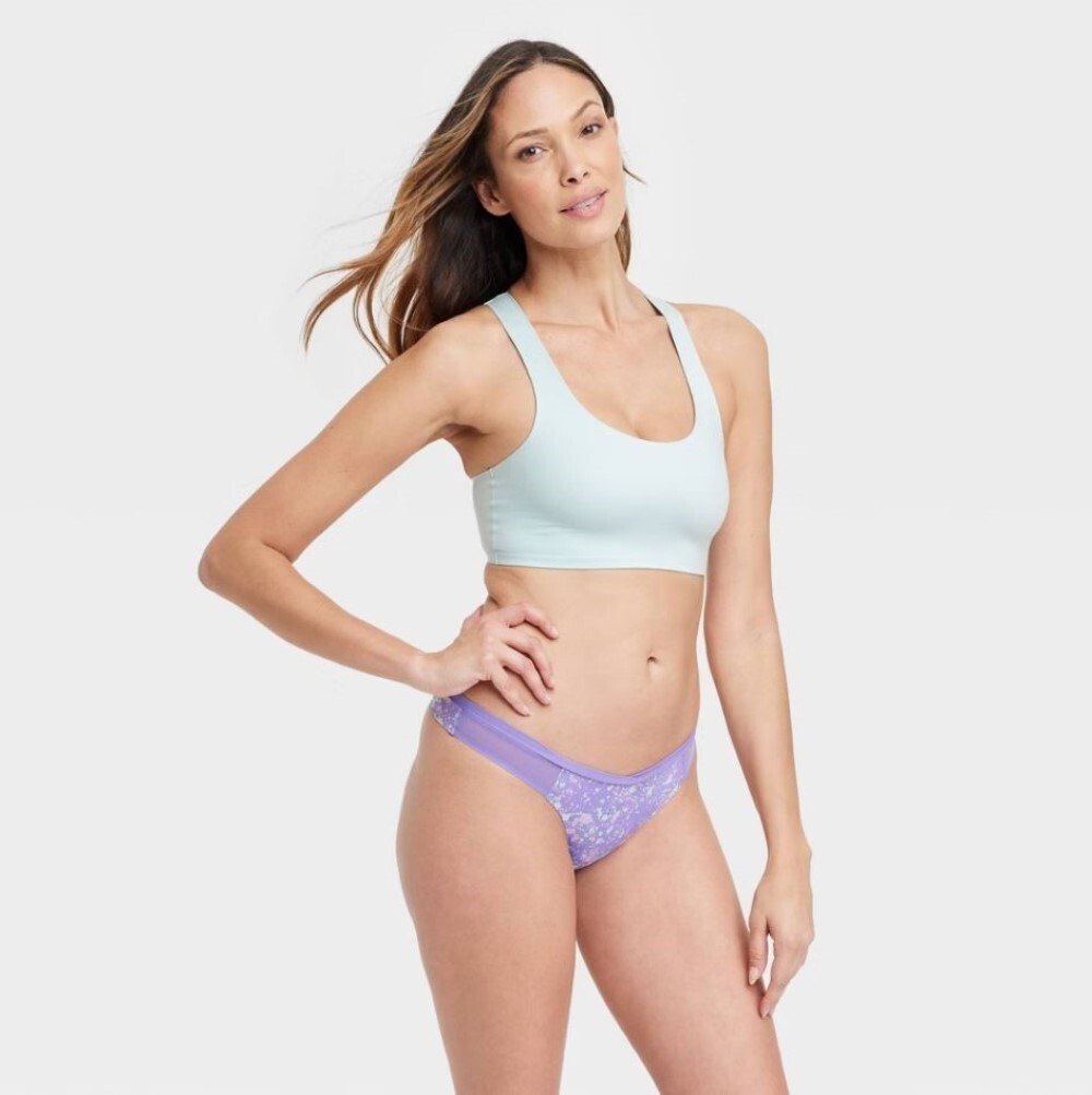 Auden 6pk Laser Cut with Mesh Thong Underwear Womens Medium Stretch Purple