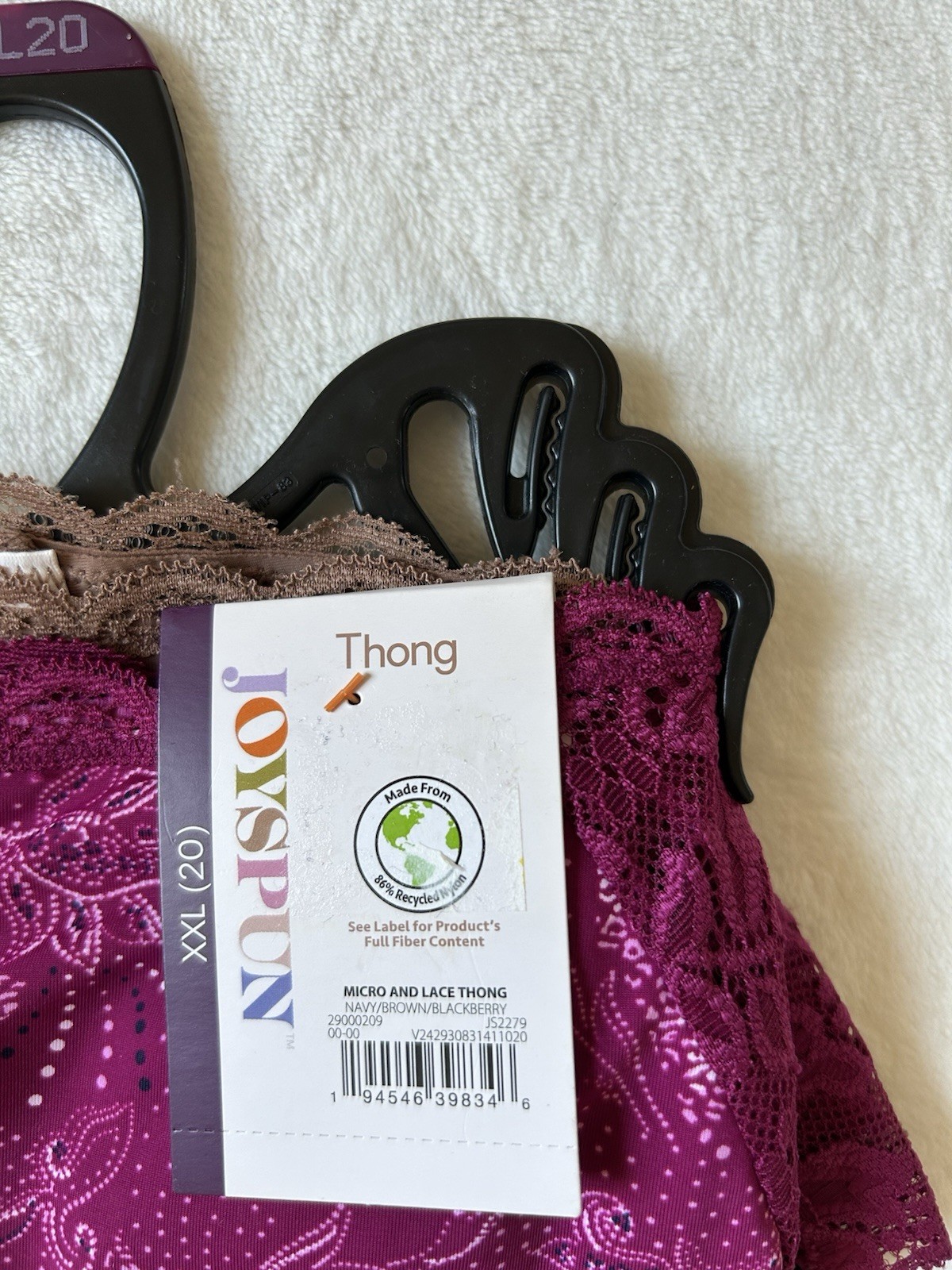 Joyspun Womens Assorted Microfiber & Lace Thong Panties 3-Pack Size XXL (20) NWT