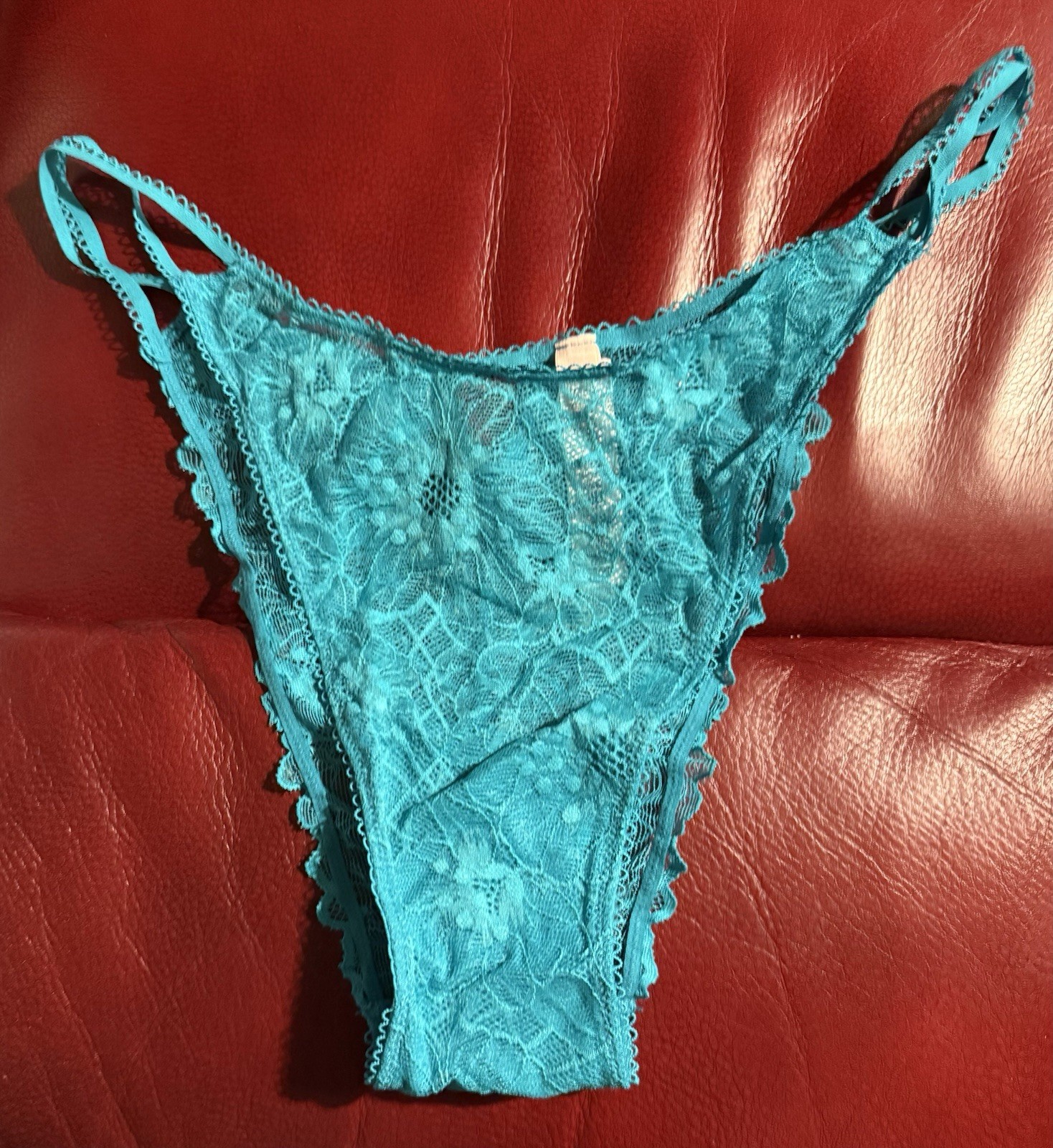 Victoria’s Secret Women Size XXL Teal String Straps Lace Sheer Brazillian Panty