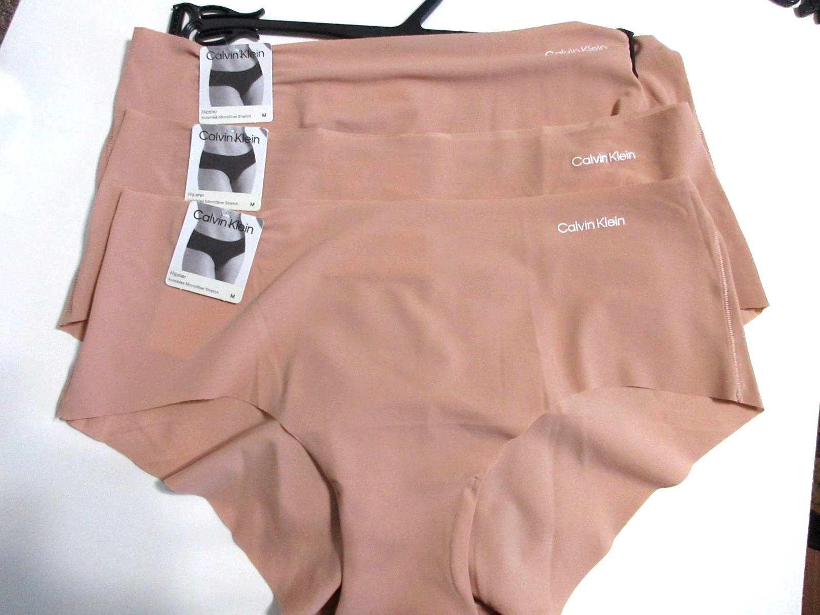 3-Pairs Calvin Klein HIPSTER Panties D3429 rose beige invisible poly women ~ M