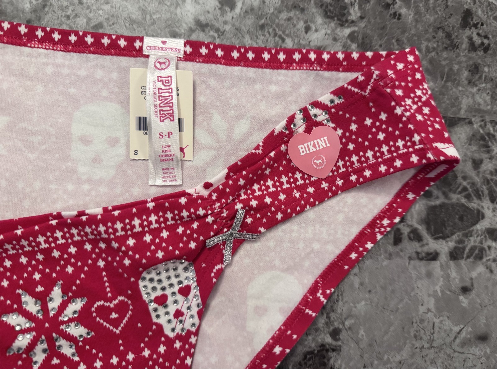 NWT VICTORIA’S SECRET PINK SMALL SKULL RUCHED VINTAGE RARE CHEEKY BIKINI PANTIES