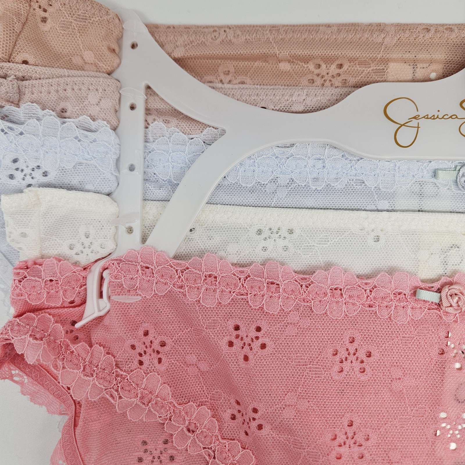 JESSICA SIMPSON 5 Pack Women’s S L XL Mesh Bikini Panties Beige Blue Cream Pink