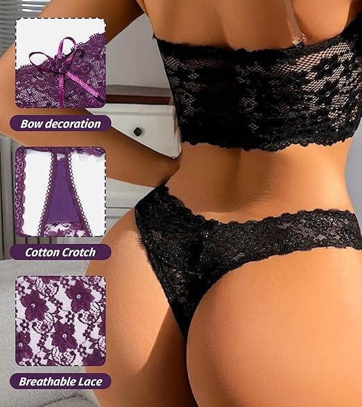 5 Tangas de Encaje suave Floral Ropa Interior Sexy Bragas de Moda para Mujer,,,,