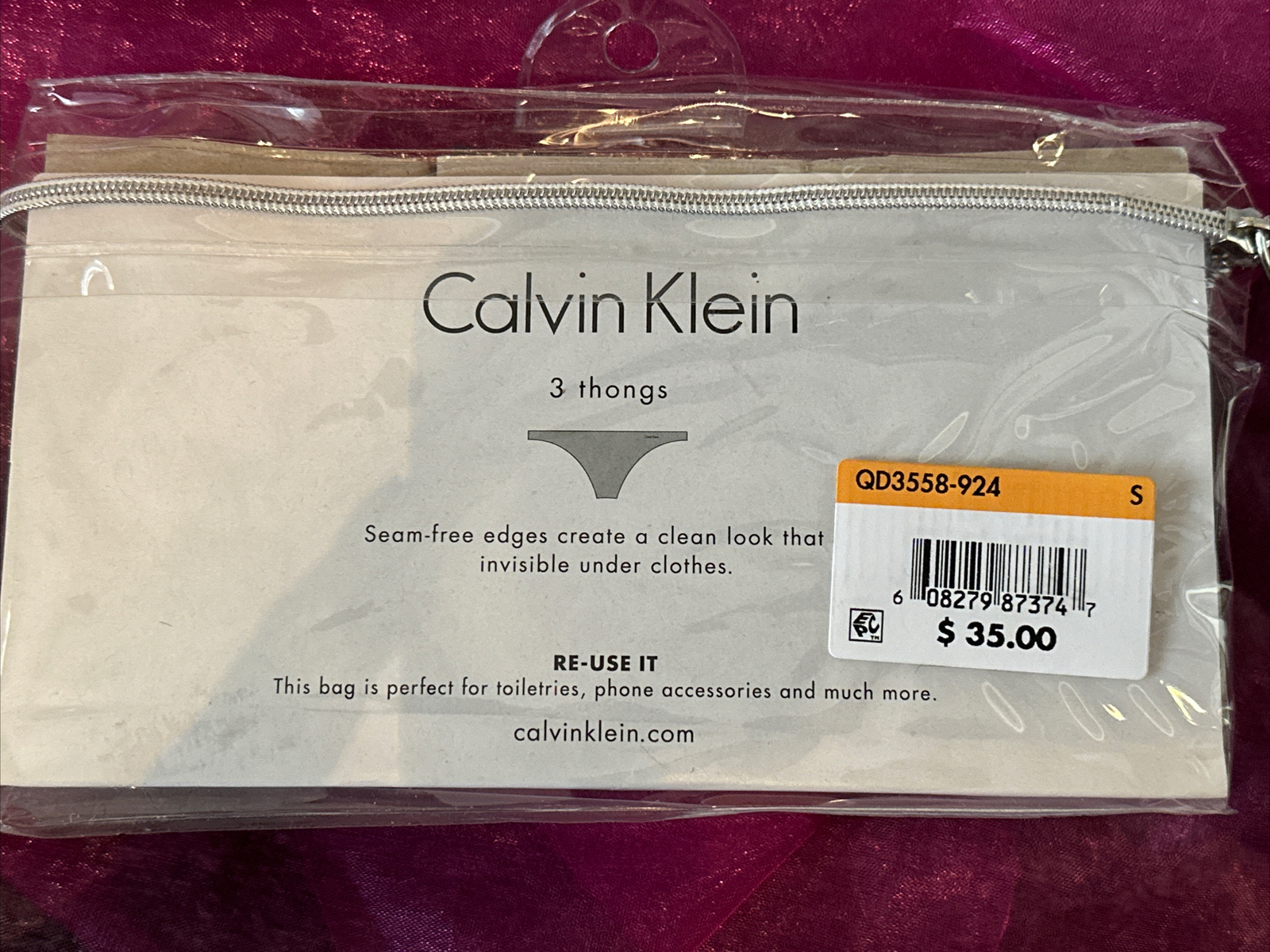 Calvin Klein QD3558 -Size: Small- 3 Pack- Invisible No Panty Line Thongs –
