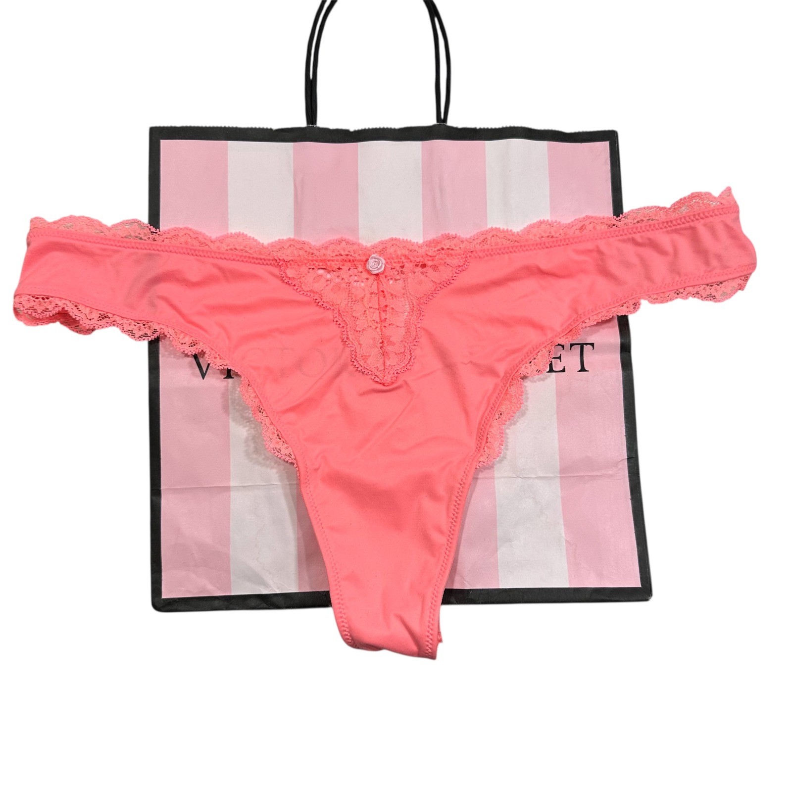 NWT Victoria’s Secret Lace Trim Thong Panty String Underwear Large