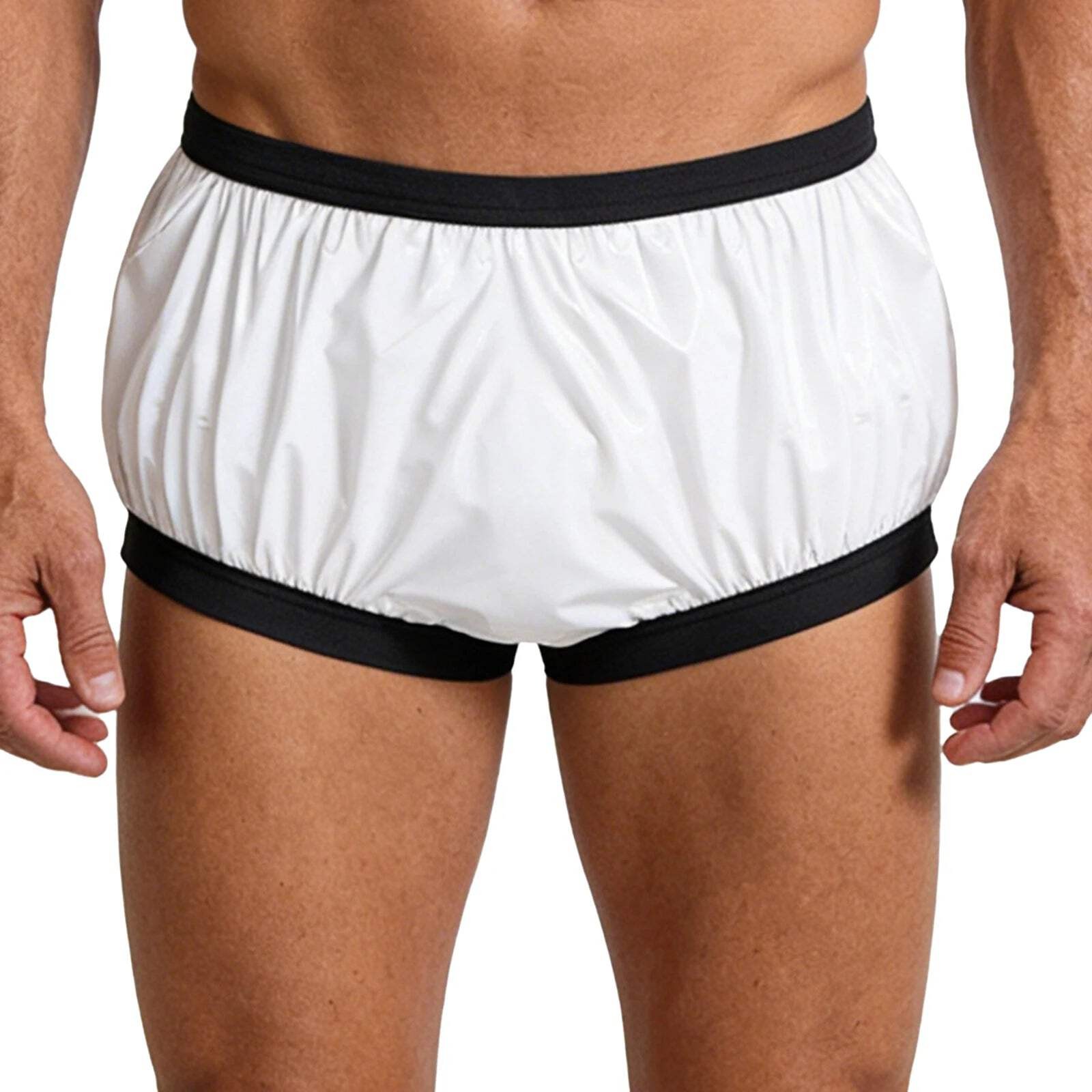 Mens Waterproof Diaper Cover Panties Elastic Waistband Glossy Briefs Leakproof E