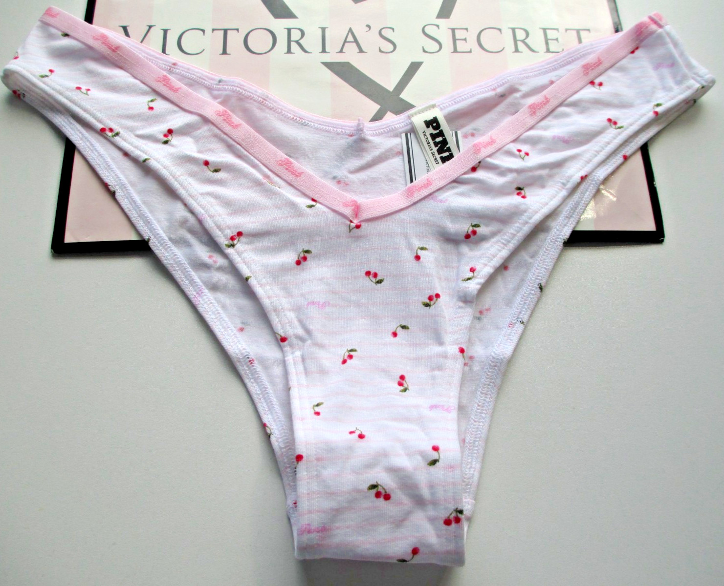 VICTORIA’S SECRET PINK Cotton Tanga High Leg Cheeky Panty M L Pink NWT Stripe VS
