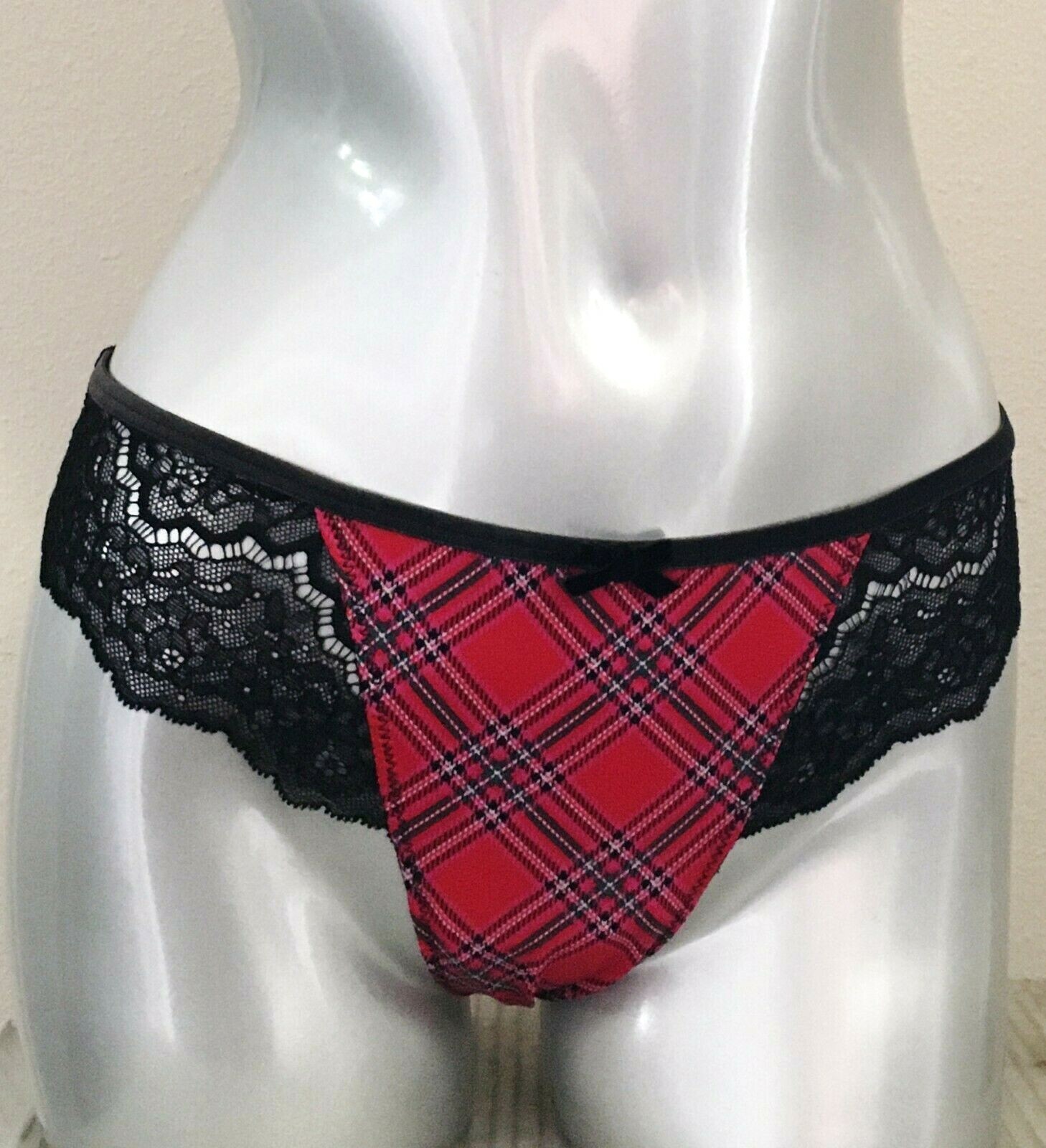Nwt Victorias Secret Dream Angels Velvet Bow Thong Panty Red Plaid M
