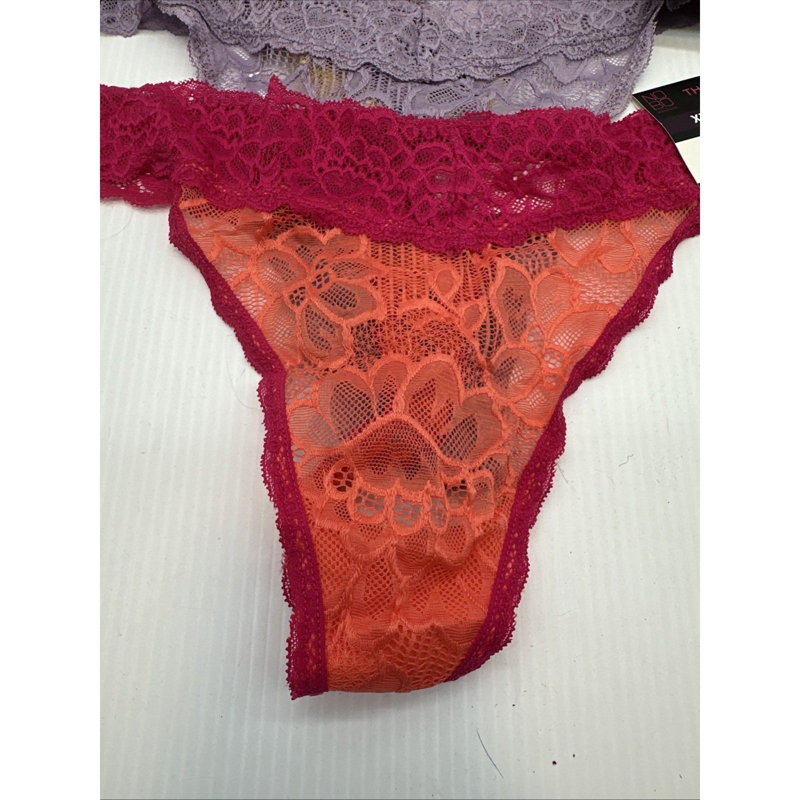 NOBO No Boundaries XXL(19) Set Of 3 Thong Panties Lace, Pink/orange Purple Yello