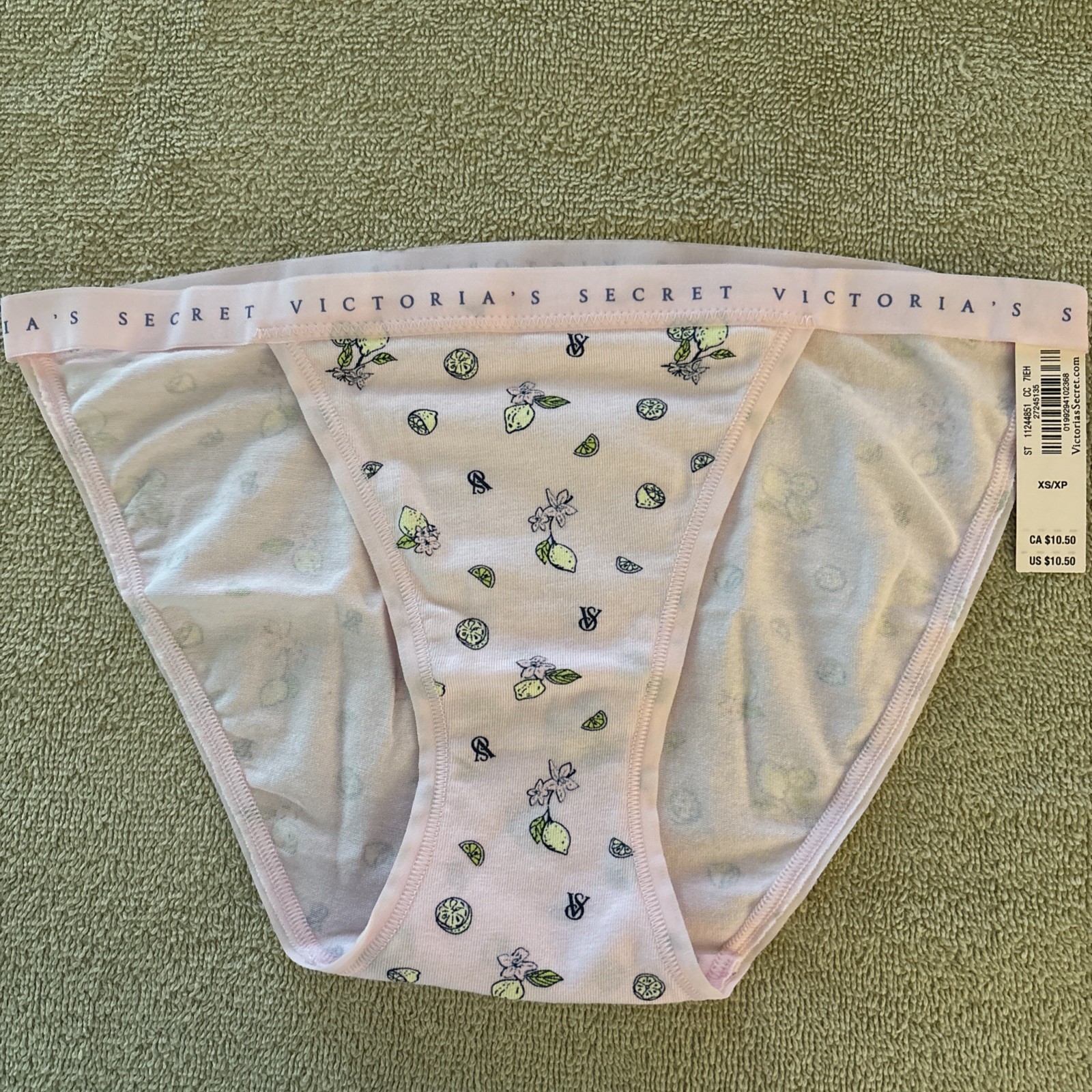 Victoria’s Secret XS, Pink, Lemon, Cotton String Bikini Panty