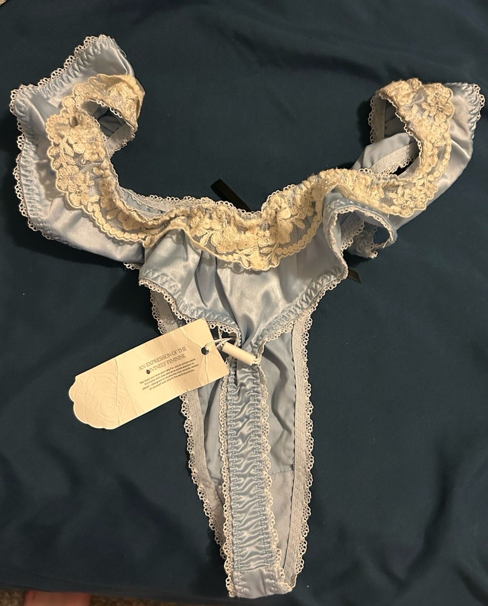 New! For Love And Lemons Satin Sweetheart Ruffle Lace Thong Panties