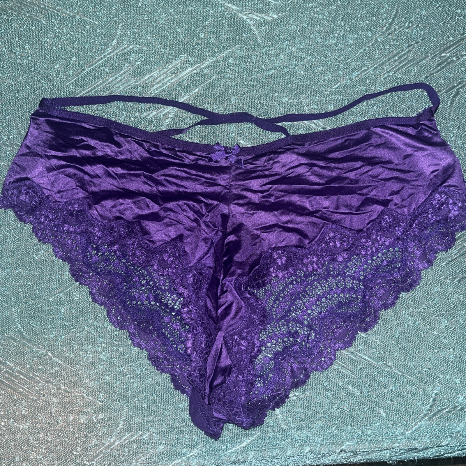 Victoria’s Secret Purple Strappy Satin Panties XL Cheeky Lace Culotte Coquine