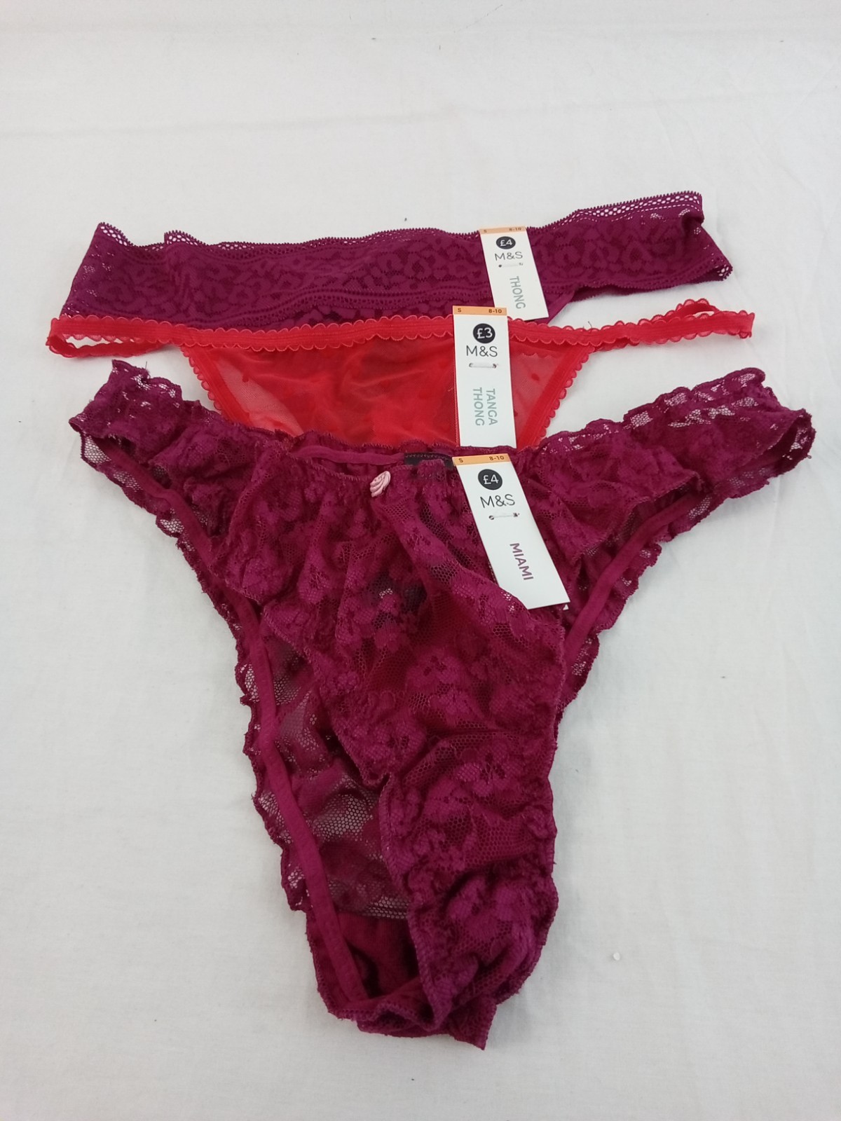 M&S 15pcs Bundle Underwear Size S 8-10 Red Leopard Mesh Thongs Purple Miami New