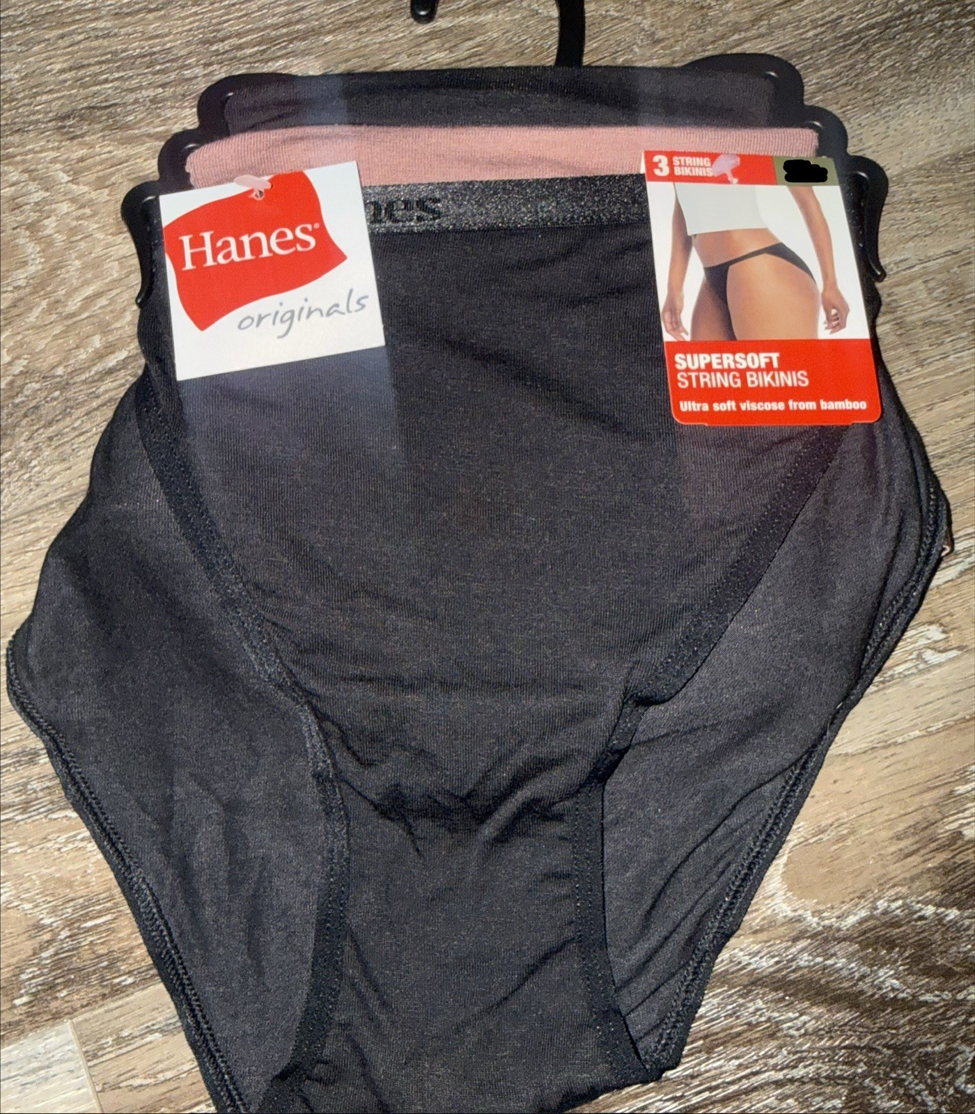 Hanes Originals 3-Pair Womens String Bikinis Underwear Bamboo Viscose (B) ~ L