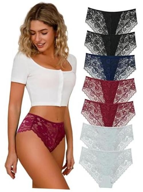 Lace Panties for Women Sexy Underwear Black Lace 3X 7pcs-black/White/Red/Blue