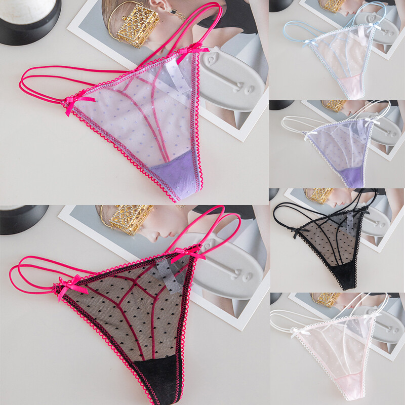 New 6pcs Ladies Sheer Mesh T-back Underwear Set Transparent Thong Lingerie Multi