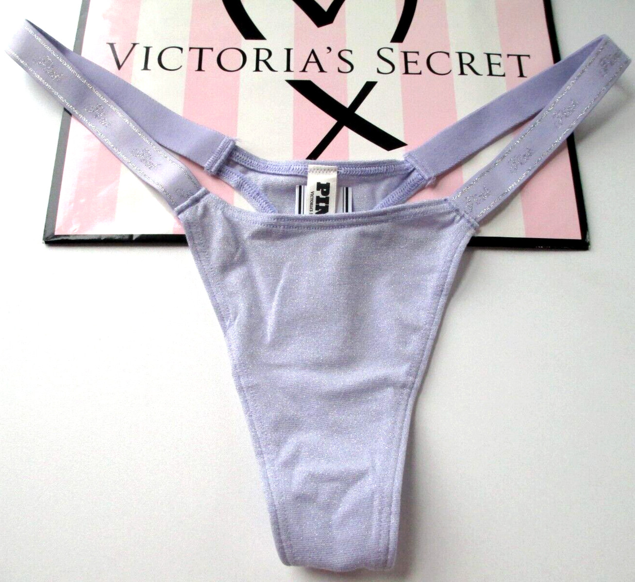 VICTORIA’S SECRET PINK High Leg Micro Thong Panty L XL Purple NWT Shine VS