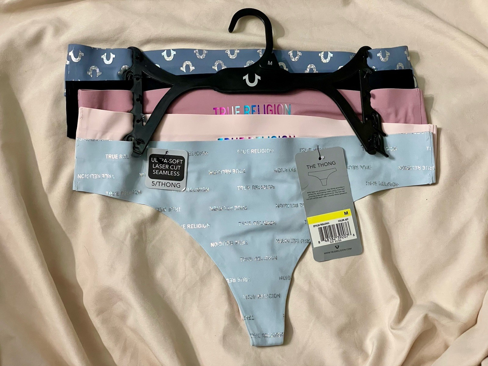 True Religion 5 Packs True Skin Ultra Soft Laser Cut Seamless Thong Brand New