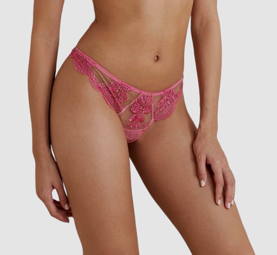 $160 I.D. SARRIERI Pixie Dreams Scalloped Embroidered Tulle Thong Size 4