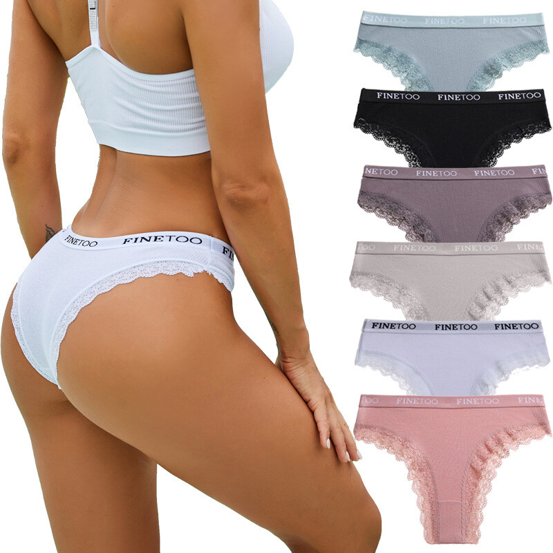 6PCS/LOT Sexy Womens Lace Cotton Panties Brief High Cut Thong Underwear Lingerie