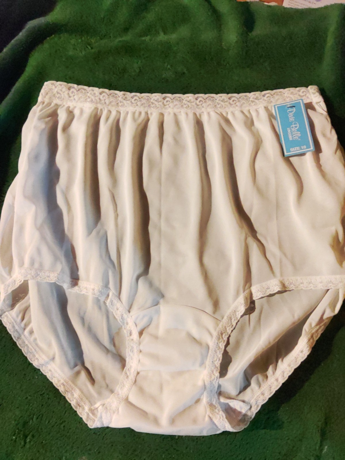 Dixie Belle Nylon Brief Panty Lace Waist Semi Sheer White #1252 Size 10 New