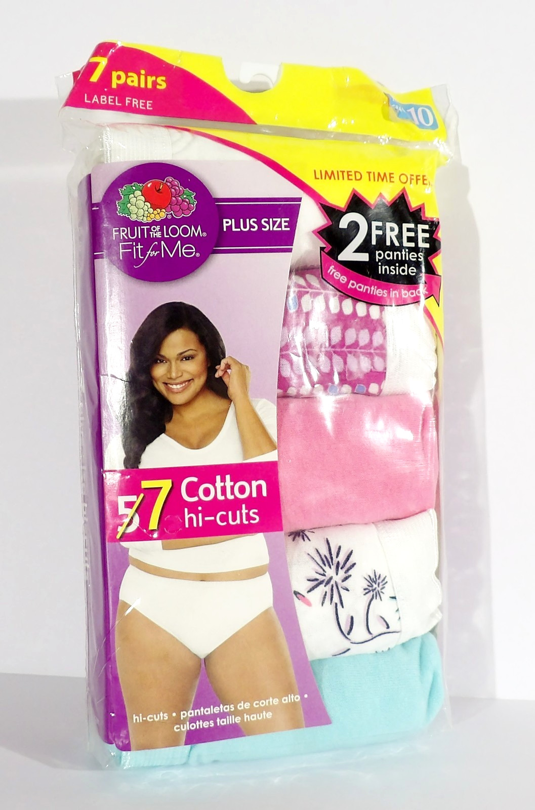 7 Pairs Fruit of the Loom Fit for Me Cotton Hi Cut Panties Plus Size 10 NOS 2011