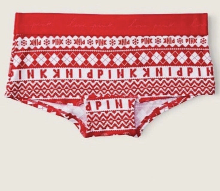 Victoria’s Secret PINK Holiday Cotton Boyshort Panty ~ Red Fair isle ~ NWT
