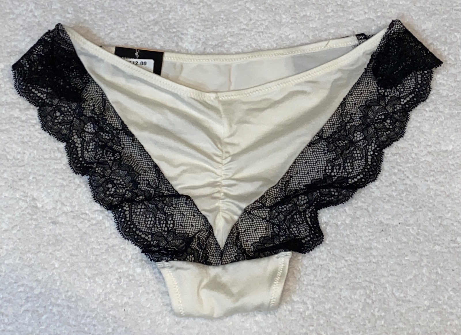 MAIDENFORM Comfort Devotion Ivory Black Lace Trim Tanga Panty Womens S 5 XL 8