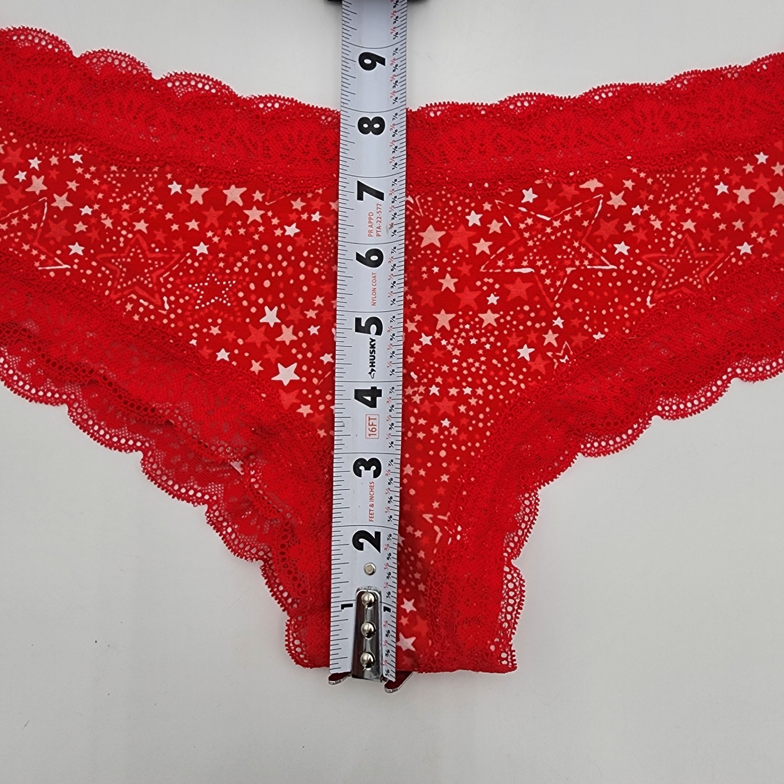 Victorias Secret PINK Cheeky PANTY XL Lace Trim Red White Stars NWT