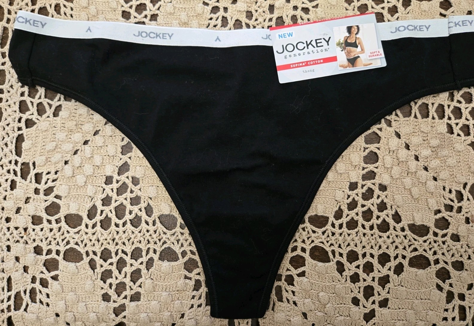 JOCKEY GENERATION LOGO Supima Cotton Thong Black XL Soft & Durable NWT