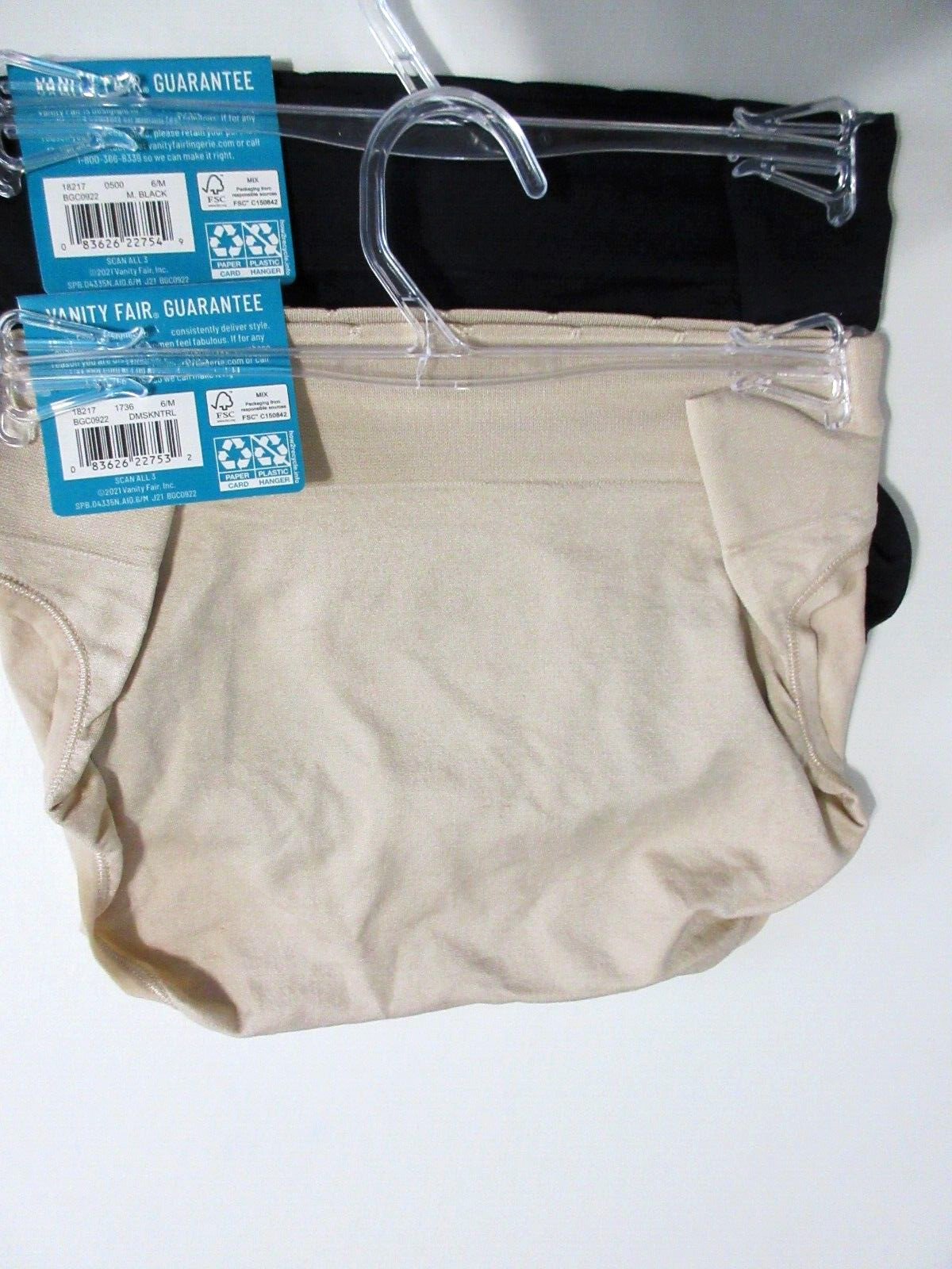 Vanity Fair BIKINI 2-Pack No Pinch No Show 18217 Seamless Nylon Black Beige~ 6/M