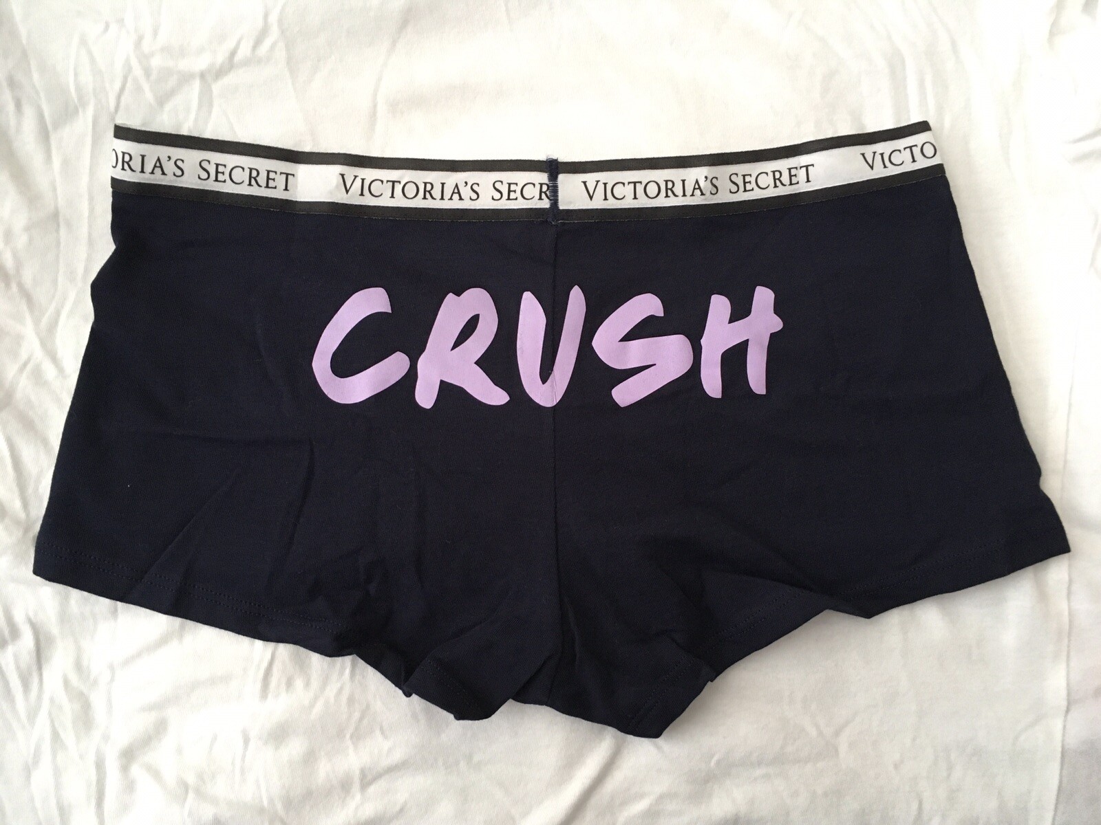 2017 Victoria Secret CRUSH Shortie Med Panty Lot of 4 Navy Blue Purple Logo Band