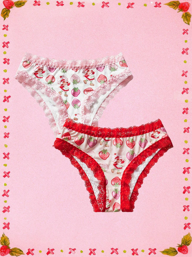 Strawberry Shortcake DDLG Kawaii Cute Pink Red Lace Brief Panties – Pack of 2