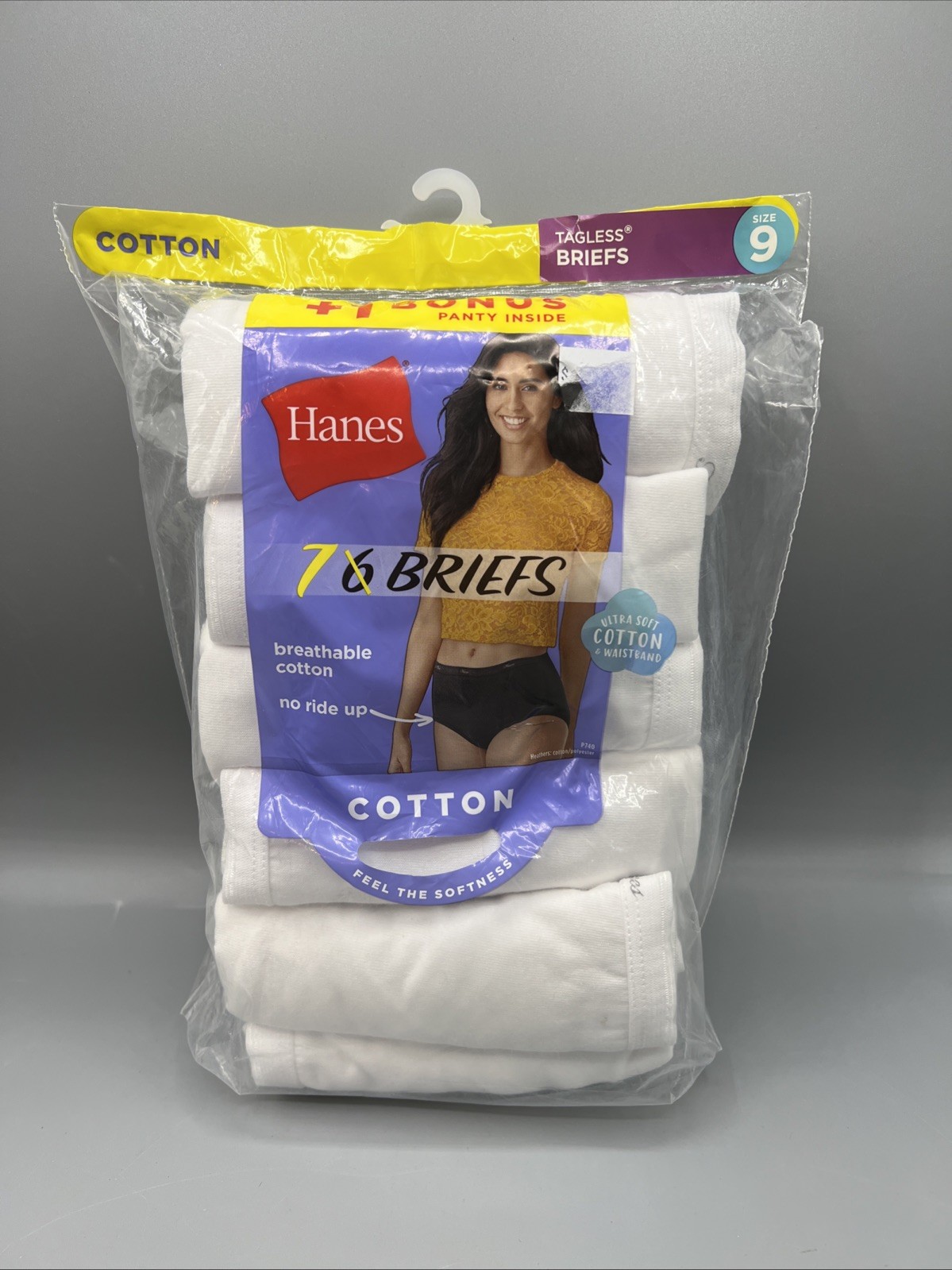 Hanes Women’s No Ride Up Cotton Brief 7-Pack White Size 9 Tagless Panties