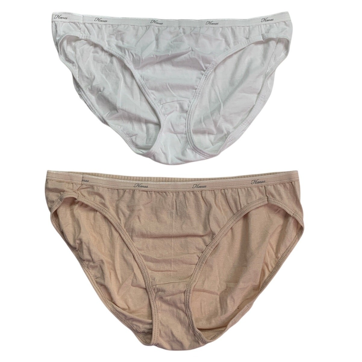2 New Hanes Womens Size 9 White Tan 100% Cotton Underwear Briefs Panties