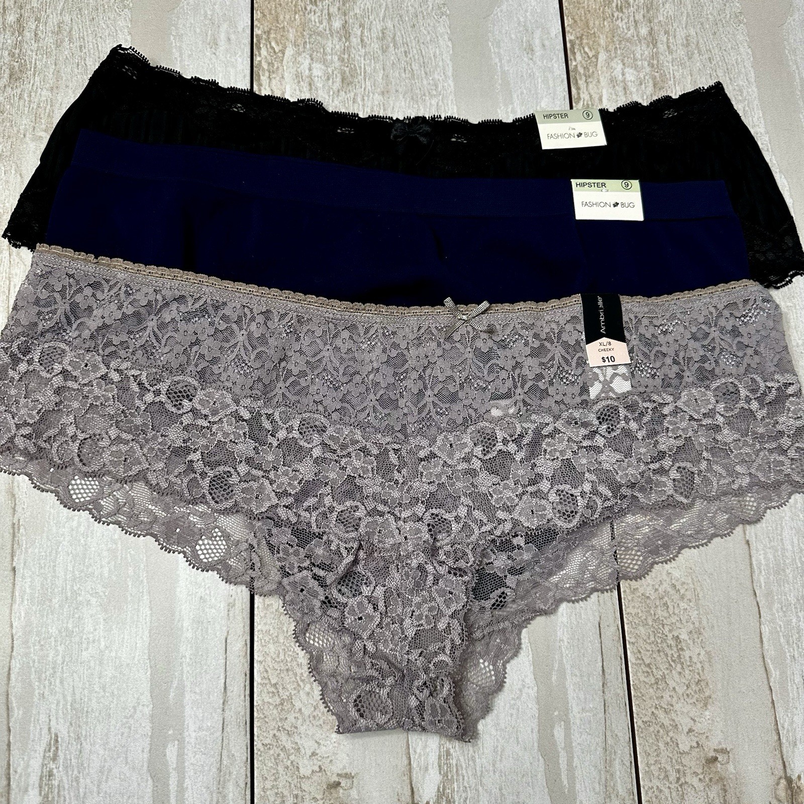 Deadstock Vintage Fashion Bug Women’s Size 8 -9 Panty Lot Of 3 Lacy Cheeky Sexy