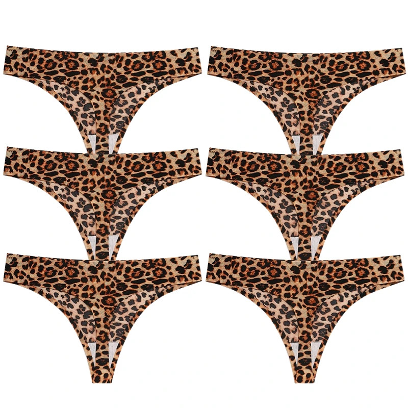 Leopard Print Thong Panties Underwear Seamless Low Rise Women’s Panty 6 Pcs