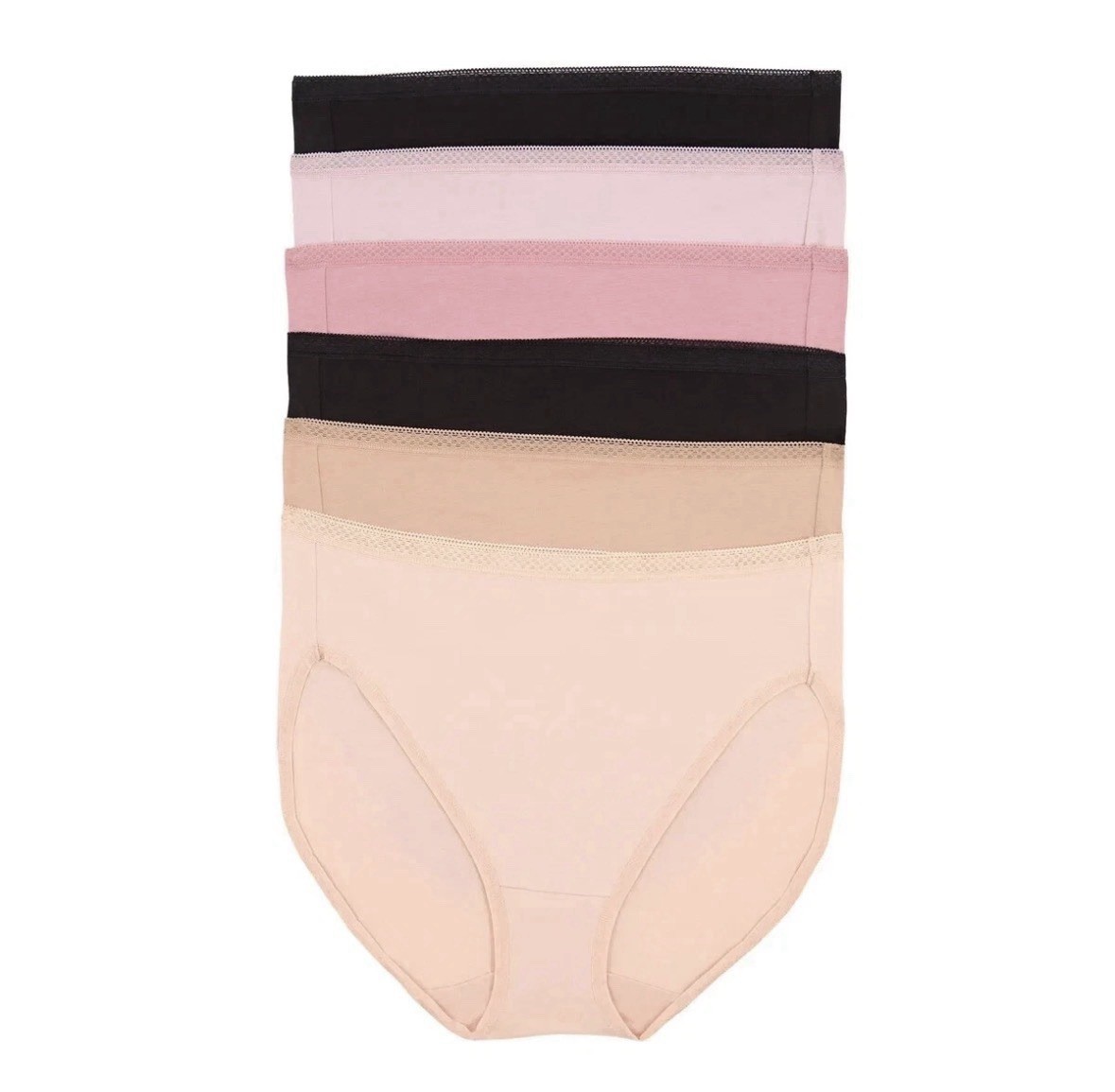 Felina Women’s 6-Pack Pima Cotton Hi-Cut with Lace Trim Panties, Multicolor, L