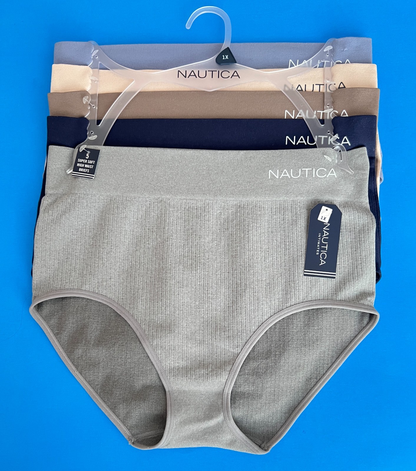 5 pk Sz 1X,2X,3X Nautica NT9948 Nylon Brief Underwear Panties Fit Stretch Ribbed