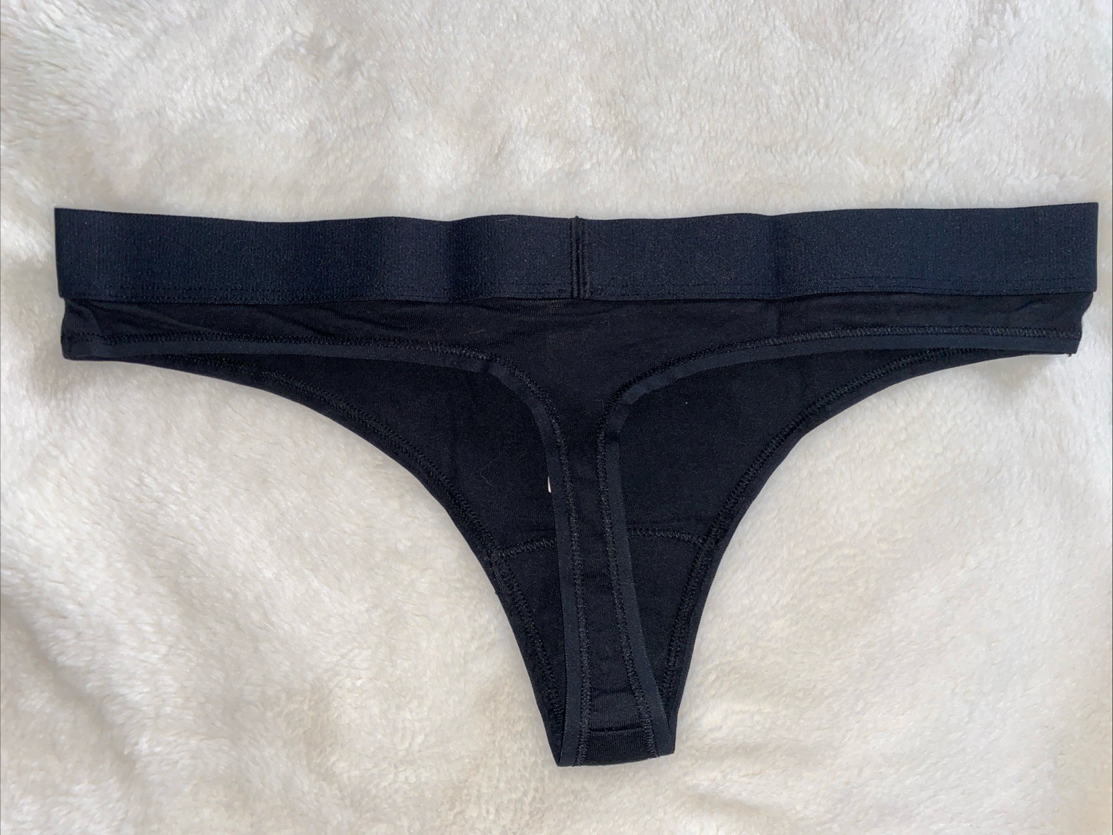 Victoria’s Secret Panties Thong Panty Black Shine Patch Bling Logo Cotton Small