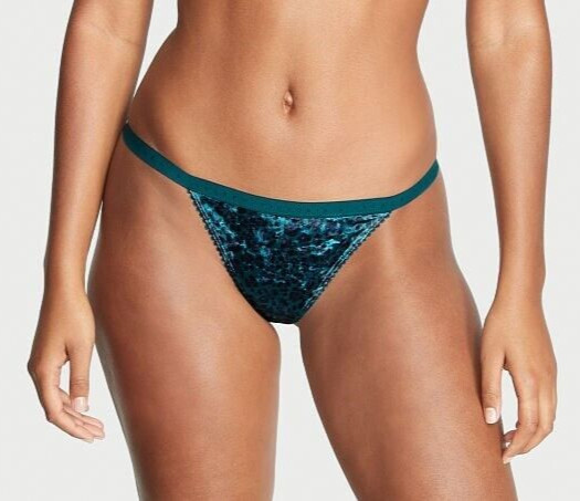 Victoria’s Secret Leopard Turquoise Crushed Velvet Velour V-String Panty SIZE S