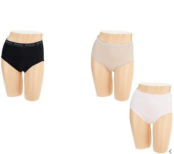 Breezies Set of 3 Nylon Microfiber Hi-Cut Panty-Black/Pink/Nude-Medium-A287800