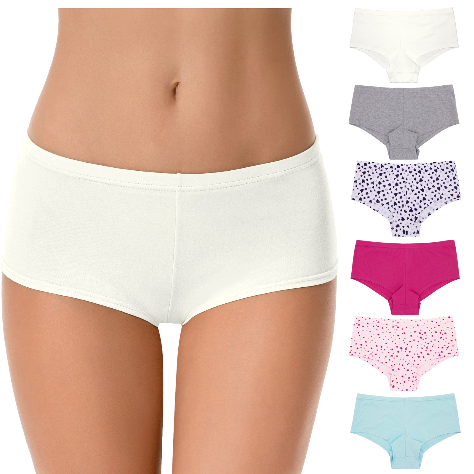 Women’s Low Mid Waist Cotton Hipsters Underwear Panties-6 Pack-PACKA